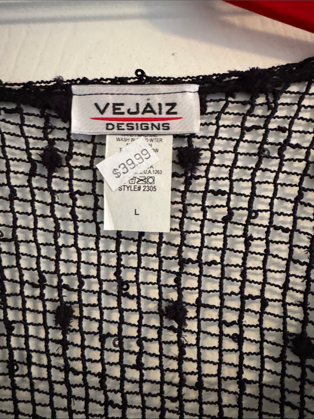 Veja Sheer Black Open-Knit Tie-Front Shrug - Picture 4 of 6